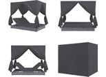 Vidaxl Lettino Da Esterno Con Tende In Polirattan Grigio - Lettino Prendisole - Sdraio - Sedie A Sdraio