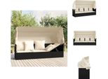 Vidaxl Lettino Da Esterno Con Tetto E Cuscini In Poly Rattan Nero - Lettini Prendisole