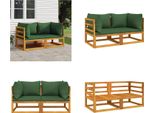 Vidaxl Divani Angolari Modulari 2 Pezzi Con Cuscini Verdi In Legno Massiccio Di Acacia - Divano Angolare - Divani Angolari - Mobili Da Giardino - Divano Da Giardino