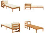 Vidaxl Lettino Da Sole Con 1 Bracciolo Crema Bianco In Legno Massiccio Di Acacia - Lettino Da Sole - Lettini Da Sole - Lettino Da Sole In Legno - Lettini Da Sole In Legno