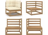 Vidaxl Divano Ad Angolo Da Giardino Con Cuscini Color Crema Pino Massiccio - Divano Ad Angolo - Divani Ad Angolo In Legno - Divani Ad Angolo In Legno
