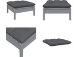 Vidaxl Sgabello Da Giardino Con Cuscino In Legno Di Pino Massiccio Grigio - Poggiapiedi - Panca Per Piedi - Poggiapiedi - Poggiapiedi