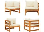 Vidaxl Divano Ad Angolo Con Cuscini Bianchi Crema In Legno Massiccio Di Acacia - Divano Ad Angolo - Divani Ad Angolo - Divani - Divani