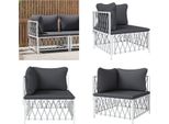 Vidaxl Divano Da Giardino Ad Angolo Con Cuscini In Tessuto Bianco - Divano Da Giardino Ad Angolo - Divani Da Giardino Ad Angolo - Divano Da Esterno Ad Angolo - Divano Da Terrazzo Ad Angolo