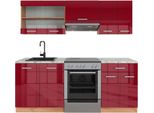 Vicco Cucina Componibile R-Line, 200 Cm , Pl Marmo, Rosso Lucido/Rovere Dorato/Quercia Dorata