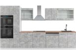 Vicco Cucina Componibile R-Line, 350 Cm Con Armadio Alto, Pt Rovere, Cemento/Bianco