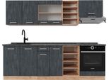 Vicco Cucina Componibile R-Line, 240 Cm Pt Antracite, Calcestruzzo Nero/Quercia Dorata