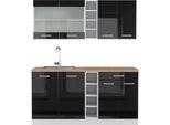 Vicco Cucina Completa R-Line, 160 Cm , Pt Rovere, Nero Lucido/Bianco