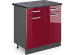 Vicco Mobiletto Base Per Cucina R-Line, 80 Cm , Pl Antracite, Rosso Lucido/Antracite