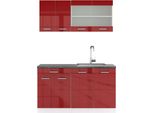 Vicco Cucina Monoblocco R-Line, 140 Cm , Pl Antracite, Rosso Lucido/Bianco/Bianco