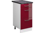 Vicco Mobiletto Base Per Cucina R-Line, 40 Cm Con Cassetti, Pl Antracite, Rosso Lucido/Bianco