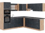 Vicco Cucina Angolare Completa R-Line, 237 X 247 Cm Pt Antracite, Calcestruzzo Nero/Quercia Dorata