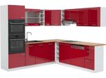Vicco Cucina Angolare Completa R-Line, 247 X 60 Cm , Pl Rovere, Rosso Lucido/Bianco/Bianco