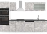 Vicco Cucina Componibile R-Line, 300 Cm Con Armadio Alto, Pt Antracite, Cemento/Bianco