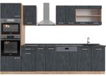 Vicco Cucina Componibile R-Line, 300 Cm Pt Antracite, Calcestruzzo Nero/Quercia Dorata