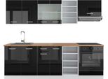 Vicco Cucina Componibile R-Line, 240 Cm , Pt Rovere, Nero Lucido/Bianco