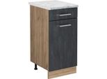 Vicco Mobiletto Base Per Cucina R-Line, 40 Cm Pl Marmo, Calcestruzzo Nero/Quercia Dorata
