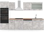 Vicco Cucina Componibile R-Line, 300 Cm Con Armadio Alto, Pt Rovere, Cemento/Bianco