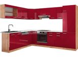Vicco Cucina Angolare Completa R-Line, 287 X 60 Cm , Pl Marmo, Rosso Lucido/Rovere Dorato/Quercia Dorata