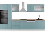 Vicco Cucina Componibile R-Line, 350 Cm Con Armadio Alto, Pt Rovere, Blu-Grigio/Bianco