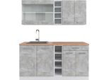Vicco Cucina Completa R-Line, 160 Cm , Pt Rovere, Cemento/Bianco