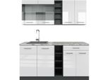 Vicco Cucina Completa R-Line, 160 Cm , Pt Marmo, Bianco Lucido/Antracite