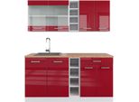 Vicco Cucina Completa R-Line, 160 Cm , Pl Rovere, Rosso Lucido/Bianco/Bianco