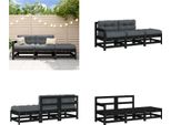 Vidaxl Set Salotto Da Giardino 3 Pezzi Con Cuscini In Legno Massiccio Nero - Set Salotto Da Giardino - Set Salotto Da Giardino - Set Salotto Da Esterno