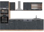 Vicco Cucina Componibile R-Line, 300 Cm Pt Marmo, Calcestruzzo Nero/Quercia Dorata