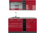 Vicco Cucina Completa R-Line, 160 Cm , Pl Marmo, Rosso Lucido/Antracite/Antracite
