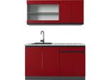 Vicco Cucina Monoblocco R-Line, 140 Cm , Pt Marmo, Rosso/Antracite