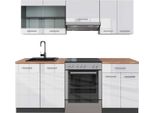Vicco Cucina Componibile R-Line, 200 Cm , Pt Rovere, Bianco Lucido/Antracite