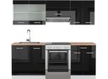 Vicco Cucina Componibile R-Line, 200 Cm , Pt Rovere, Nero Lucido/Bianco