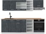 Vicco Cucina Componibile R-Line, 240 Cm Pt Rovere, Nero Cemento/Bianco