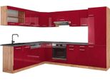 Vicco Cucina Angolare Completa R-Line, 287 X 60 Cm , Pl Antracite, Rosso Lucido/Rovere Dorato/Quercia Dorata