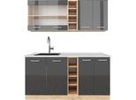 Vicco Cucina Completa R-Line, 160 Cm , Pt Marmo, Antracite Lucido/Oro Power Oak