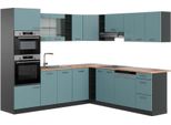 Vicco Cucina Angolare Completa R-Line, 237 X 247 Cm , Pt Rovere, Blu-Grigio/Antracite