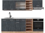 Vicco Cucina Componibile R-Line, 240 Cm Pt Marmo, Calcestruzzo Nero/Quercia Dorata