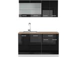 Vicco Cucina Monoblocco R-Line, 140 Cm , Pt Rovere, Nero Lucido/Bianco