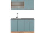 Vicco Cucina Monoblocco R-Line, 140 Cm , Pt Antracite, Rovere Blu-Grigio/Oro