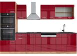 Vicco Cucina Componibile R-Line, 300 Cm Con Armadio Alto, Pl Antracite, Rosso Lucido/Rovere Dorato/Quercia Dorata