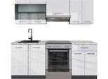 Vicco Cucina Componibile R-Line, 200 Cm , Pt Marmo, Bianco Lucido/Antracite
