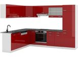 Vicco Cucina Angolare Completa R-Line, 287 X 60 Cm , Pl Antracite, Rosso Lucido/Bianco/Bianco