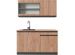 Vicco Cucina Monoblocco R-Line, 140 Cm , Pt Rovere, Quercia Dorata/Antracite