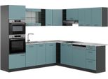 Vicco Cucina Angolare Completa R-Line, 237 X 247 Cm , Pt Marmo, Blu-Grigio/Antracite