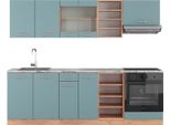 Vicco Cucina Componibile R-Line, 240 Cm , Pt Marmo, Rovere Blu-Grigio/Oro