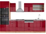 Vicco Cucina Componibile R-Line, 300 Cm Con Armadio Alto, Pl Marmo, Rosso Lucido/Rovere Dorato/Quercia Dorata