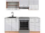 Vicco Cucina Componibile R-Line, 200 Cm , Pt Marmo, Bianco Lucido/Oro Power Oak