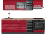 Vicco Cucina Componibile R-Line, 240 Cm , Pl Rovere, Rosso Lucido/Antracite/Antracite