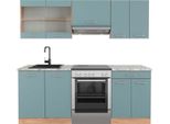 Vicco Cucina Componibile R-Line, 200 Cm , Pt Marmo, Rovere Blu-Grigio/Oro